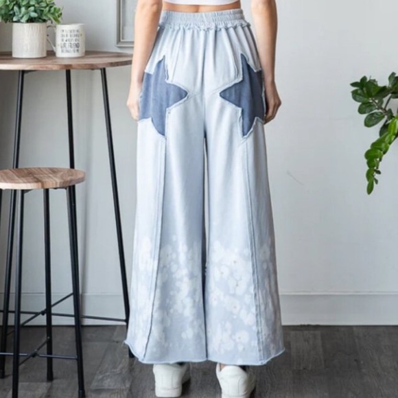 OLI & HALI Baby Blue Star Patchwork Wide Leg Ankle Pants - Picture 6 of 16
